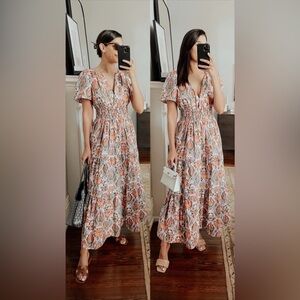 TikTok Fave ❤️ Anthropologie Somerset Paisley Print Maxi Dress Blue Pink Green L